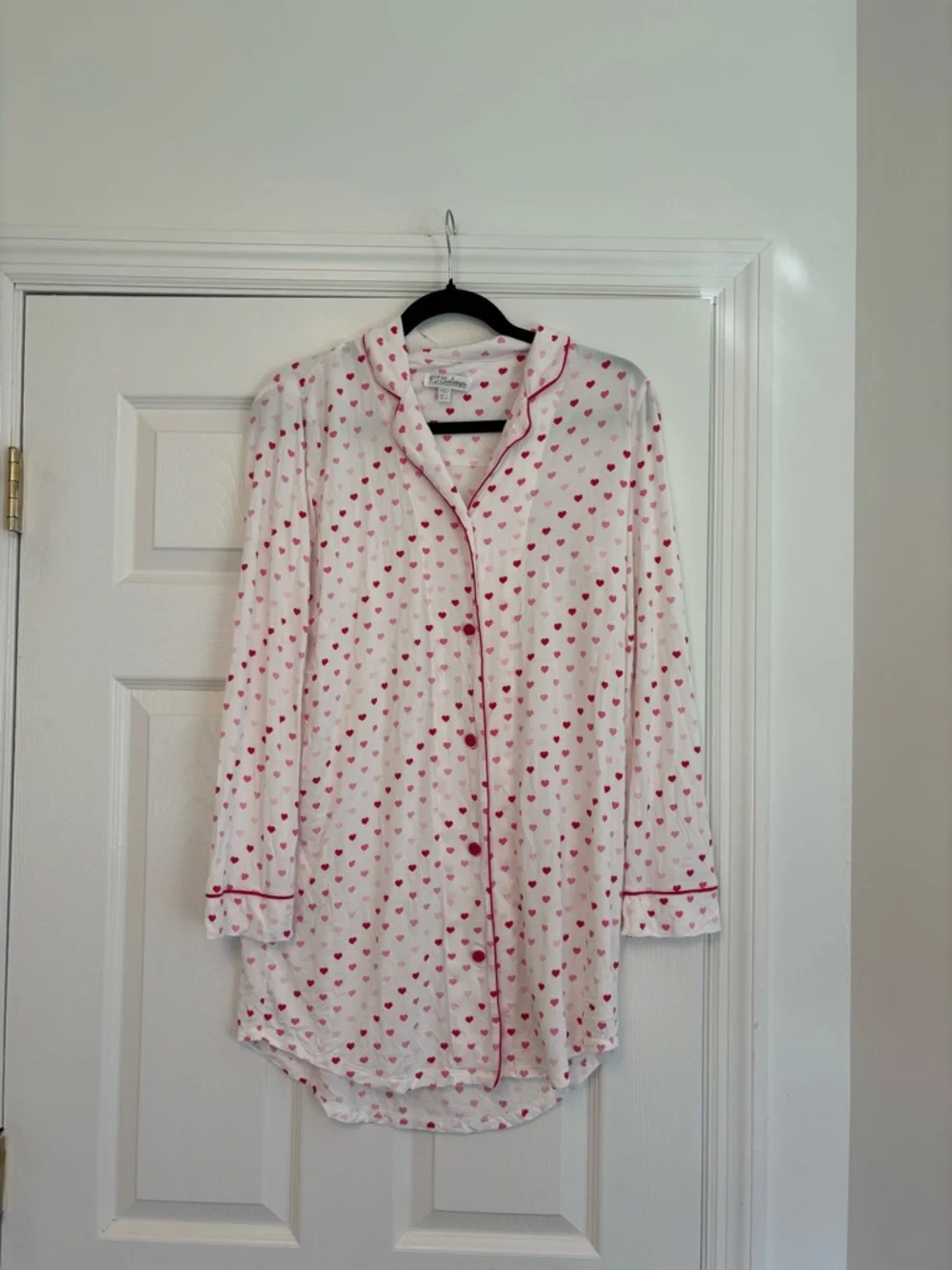 PJ Salvage Heart Print Button Down Sleepshirt Nightgown Pink Size Small